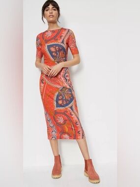 Anthropologie x Farm Rio Giannina Knit MIDI dress paisley, bohemian